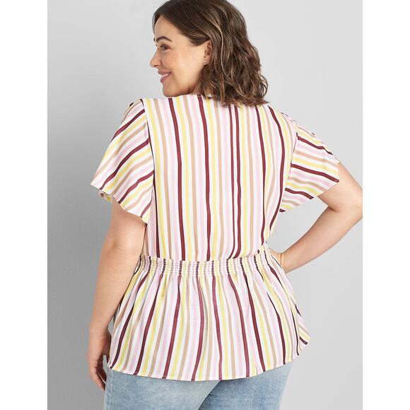 Lane Bryant Womens V-Neck Smock Waist Short Sleeve Top Sz 18 | Lightweight Flowy - Picture 10 of 16